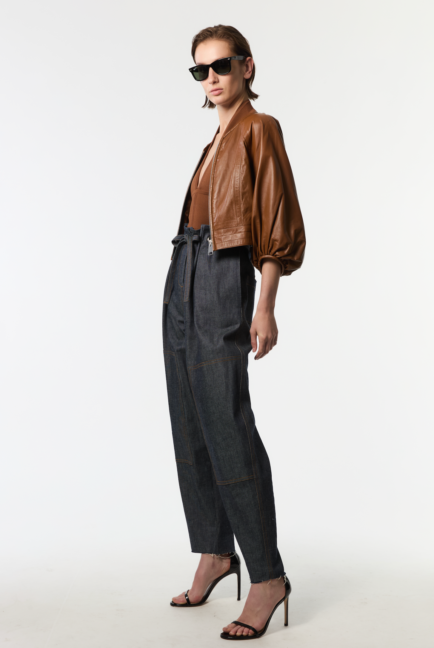 Olive Leather Jacket in Cognac-Jackets-Yigal Azrouel-Cognac-2-Mercantile Portland
