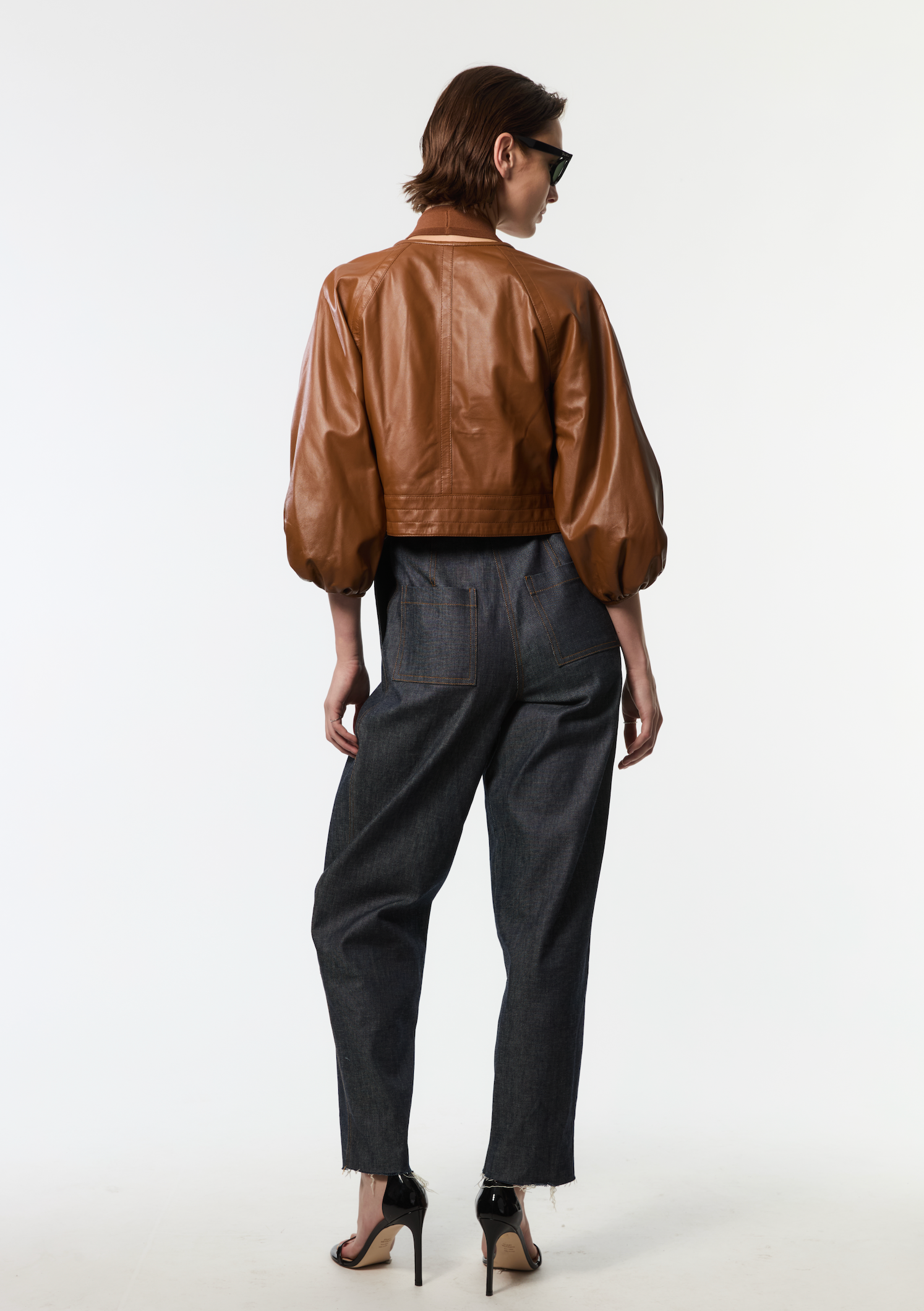 Olive Leather Jacket in Cognac-Jackets-Yigal Azrouel-Cognac-2-Mercantile Portland
