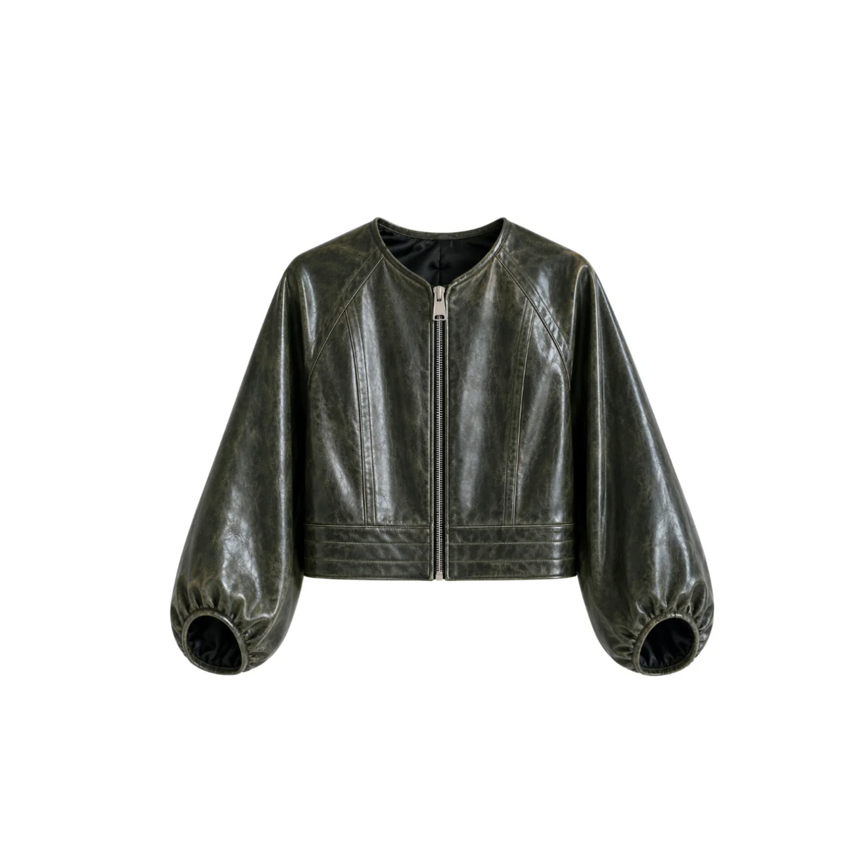 Olive Leather Jacket in Crackle Green-Jackets-Yigal Azrouel-Crackle Green-0-Mercantile Portland