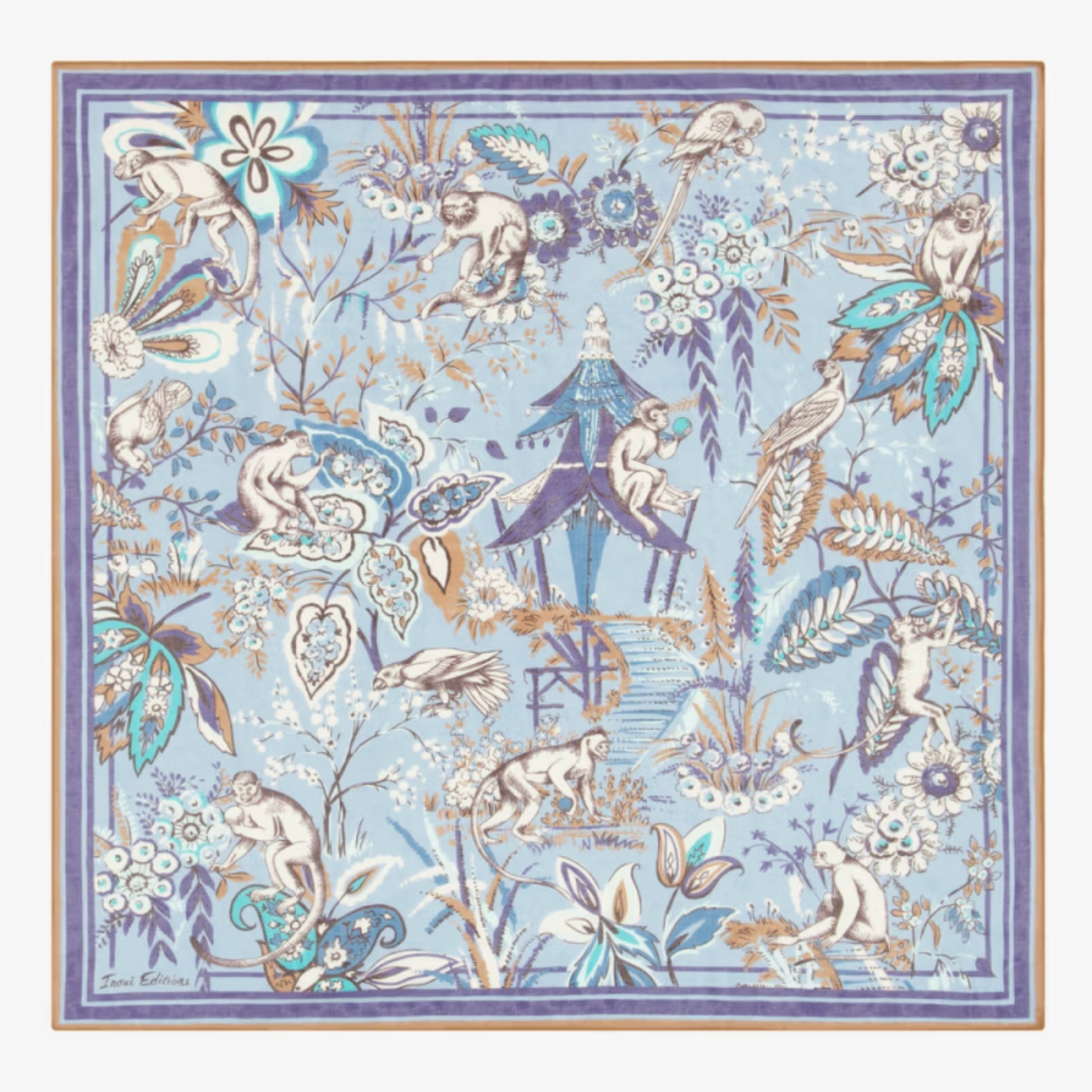 Pagode Square Scarf in Denim-Scarves and Wraps-Inoui Editions-Denim Print-OS-Mercantile Portland