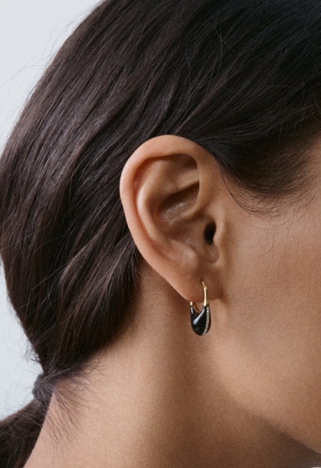 Pavé Roscida Drop Hoops in Black Enamel-Jewelry-Otiumberg-Black-OS-Mercantile Portland