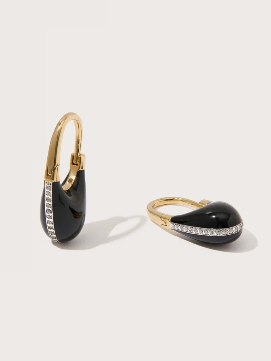 Pavé Roscida Drop Hoops in Black Enamel-Jewelry-Otiumberg-Black-OS-Mercantile Portland