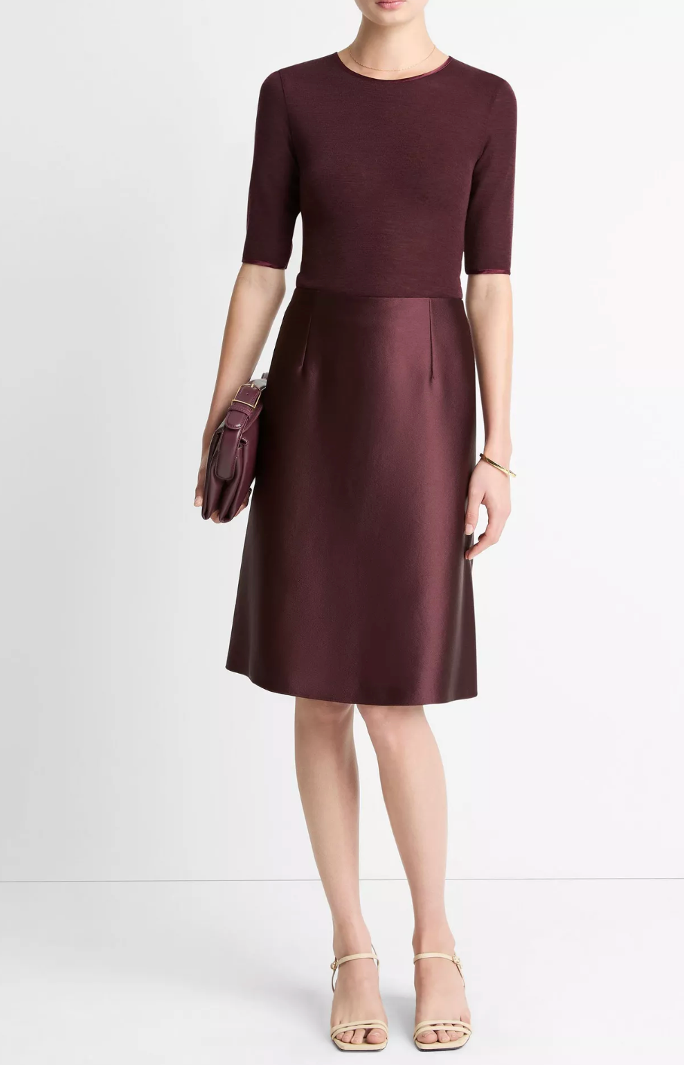 Pebbled Satin Knee-lenght Skirt-Skirts and Shorts-Vince-Oxblood-6-Mercantile Portland