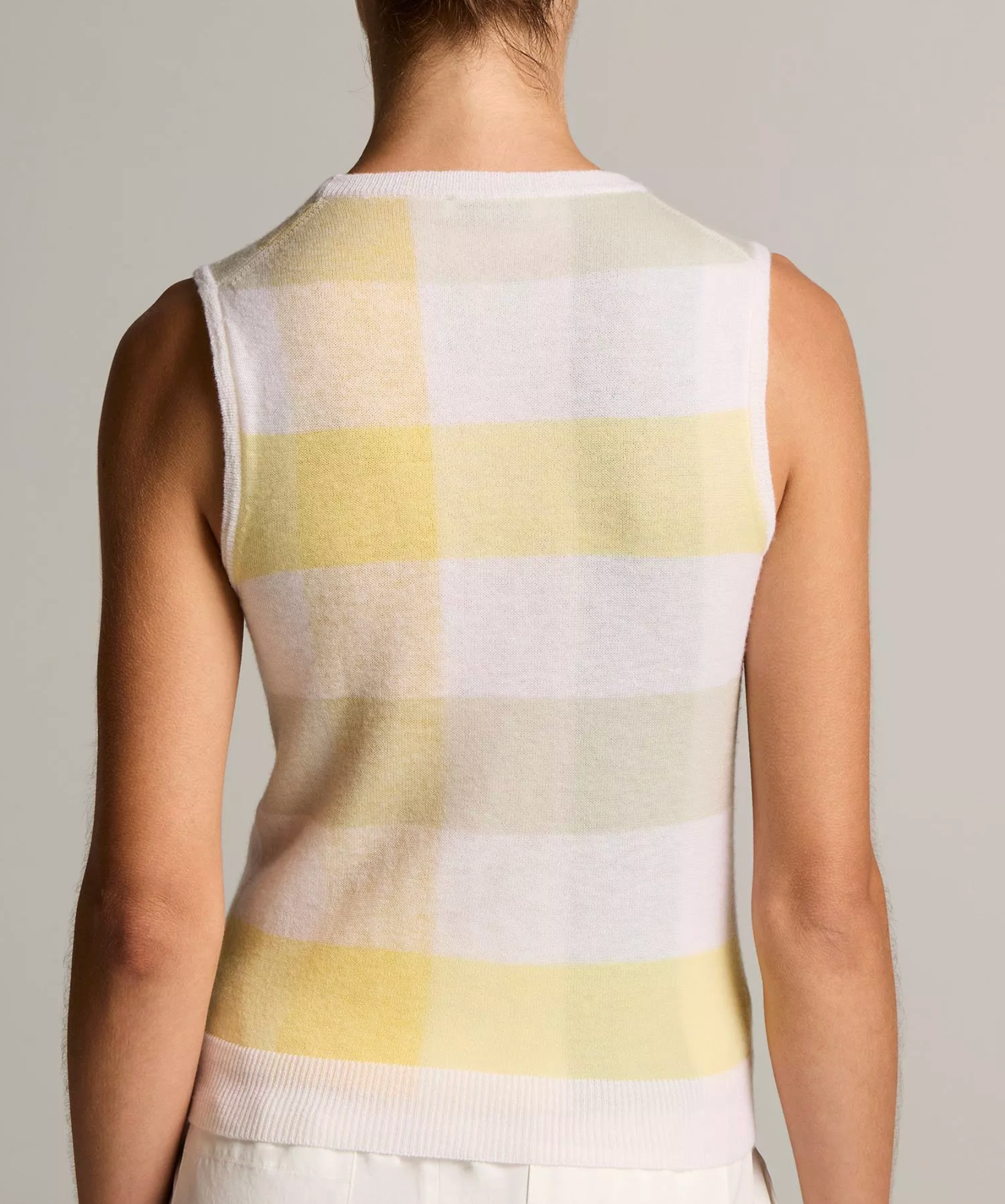 Plaid Crew Neck Shell-staging-VINCE-Dandelion Combo-S-Mercantile Portland