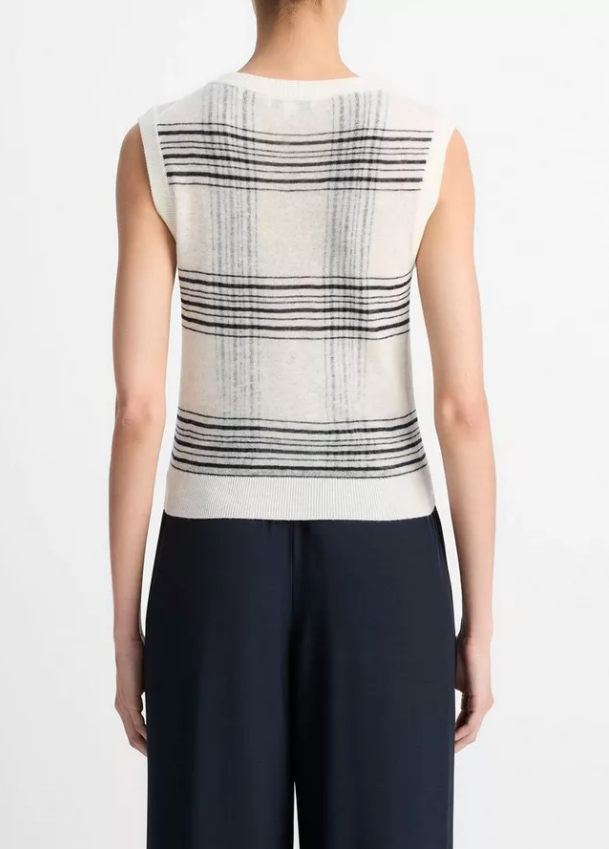 Plaid V-Neck Vest-Tops-Vince-Off White Coastal-XXS-Mercantile Portland
