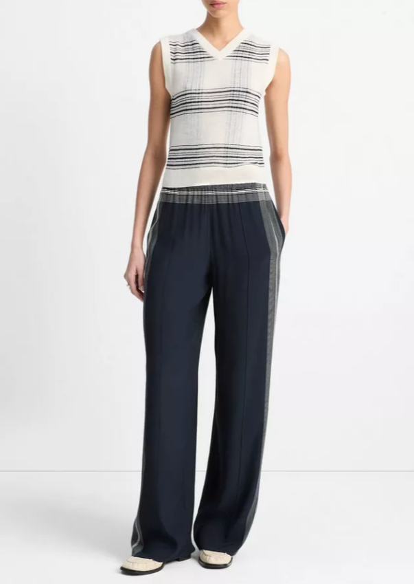 Plaid V-Neck Vest-Tops-Vince-Off White Coastal-XXS-Mercantile Portland