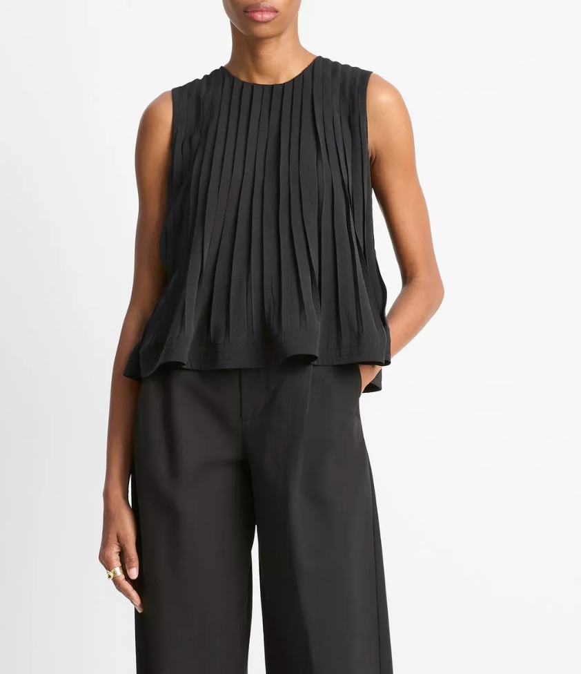 Pleated A-Line Top-Staging-Vince-XXS-Black-Mercantile Portland