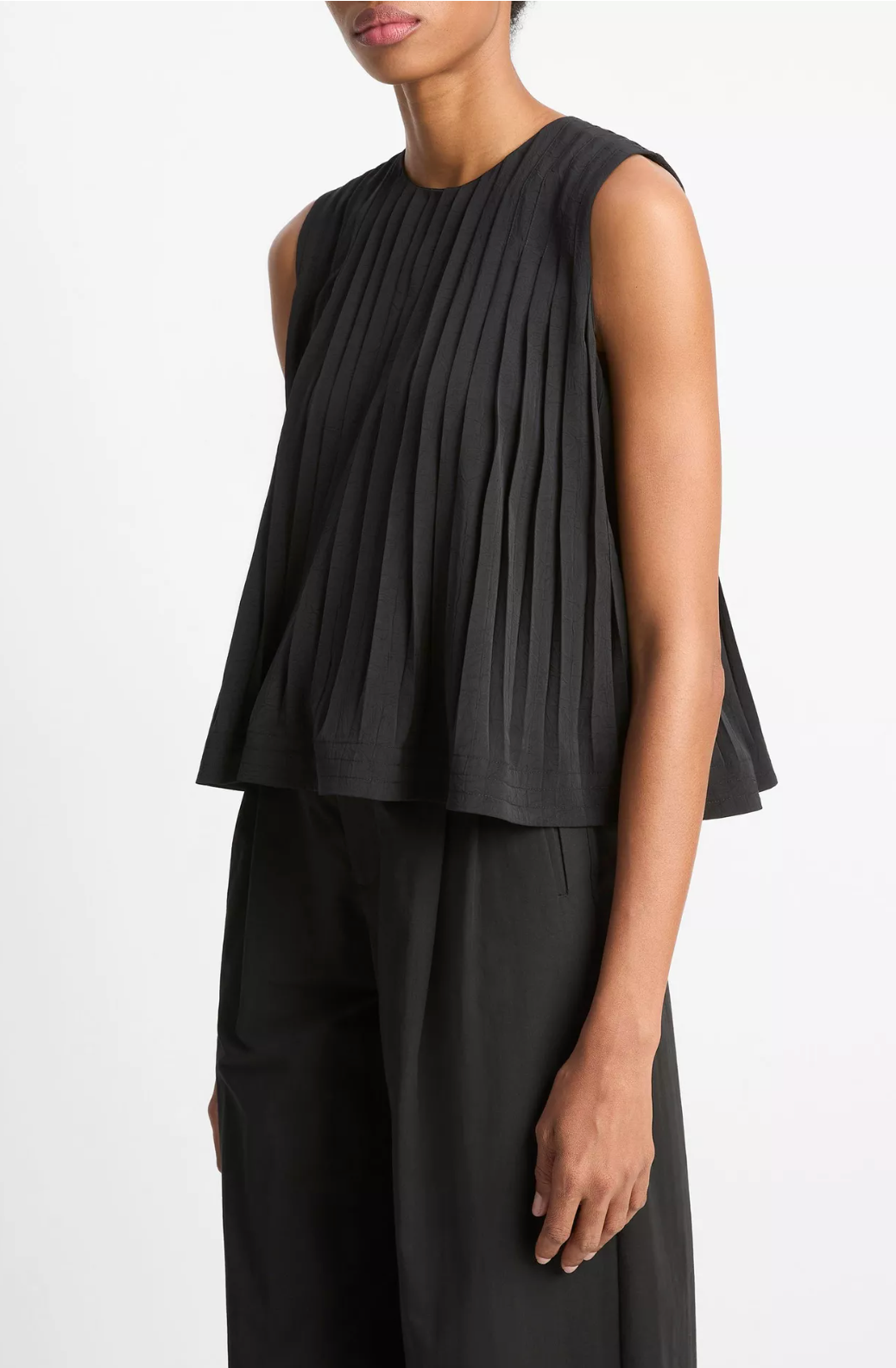 Pleated A-Line Top-Tops-Vince-XXS-Black-Mercantile Portland