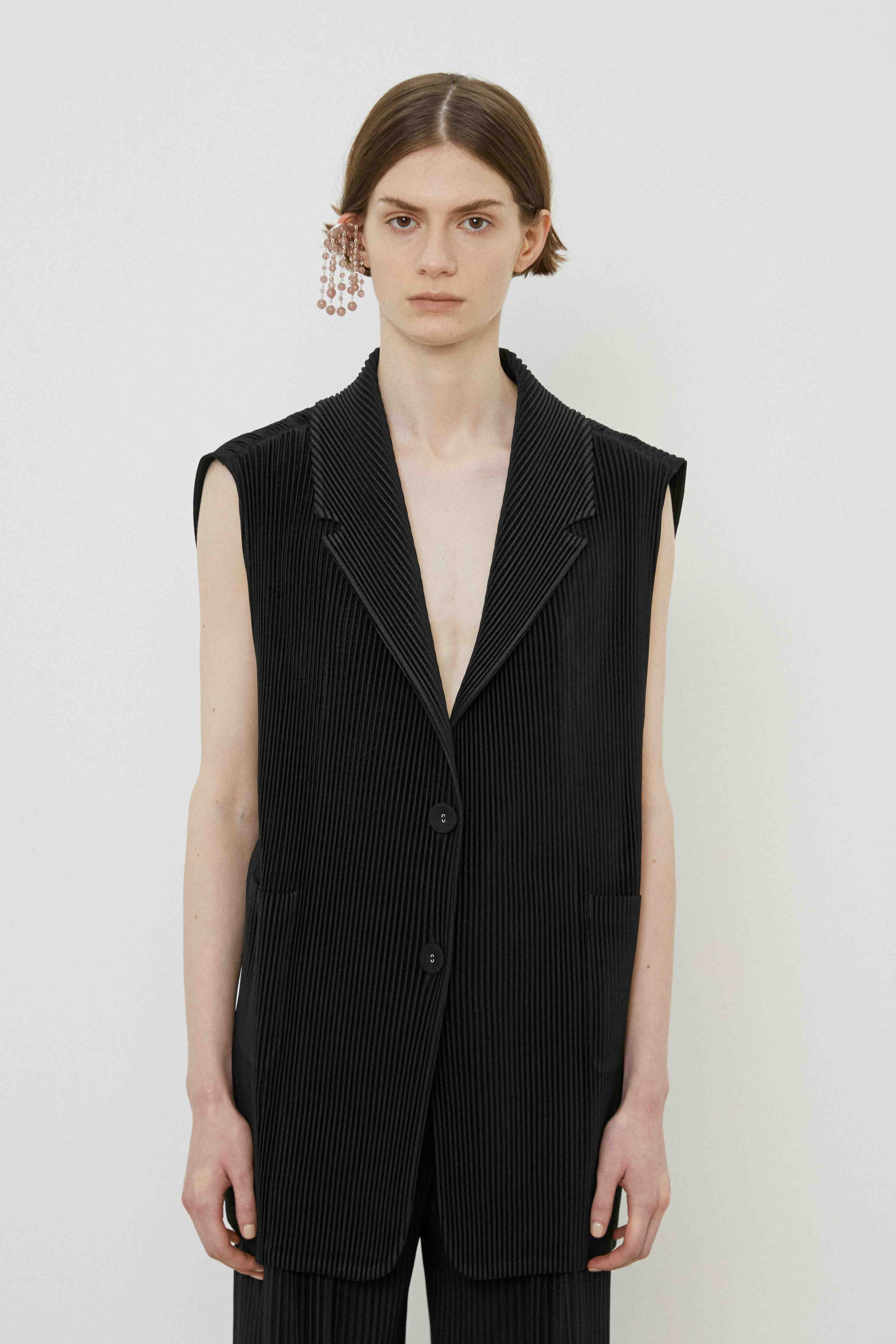 Pleated Long Vest-Clothing-Meimeij-Black-36/38-Mercantile Portland