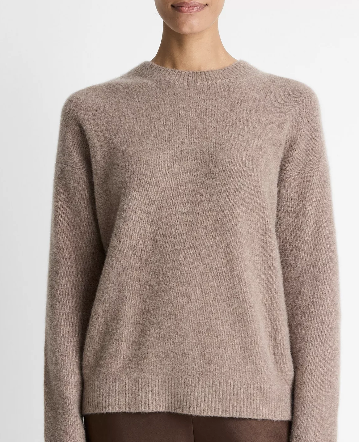 Plush Cashmere Crew Neck Sweater in Heather Doe-Sweaters-Vince-Heather Doe-XS-Mercantile Portland