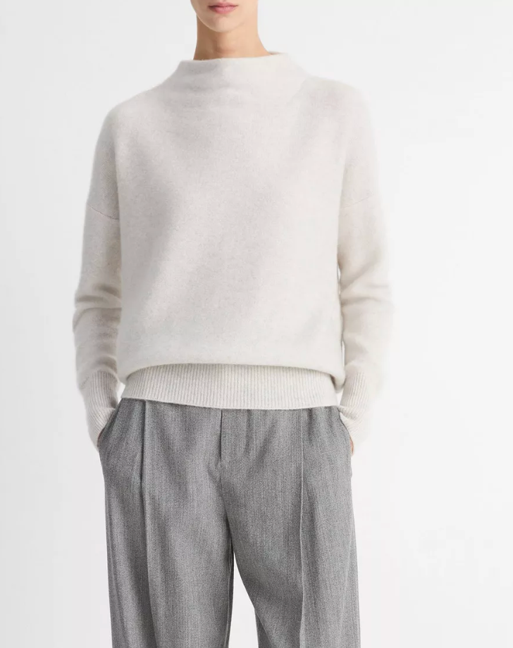 Plush Cashmere Funnel Neck Sweater-Sweaters-Vince-Black-XXS-Mercantile Portland