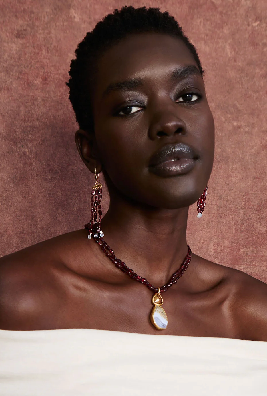 Regina Chandelier Earrings-Earrings-Chan Luu-Garnet-OS-Mercantile Portland