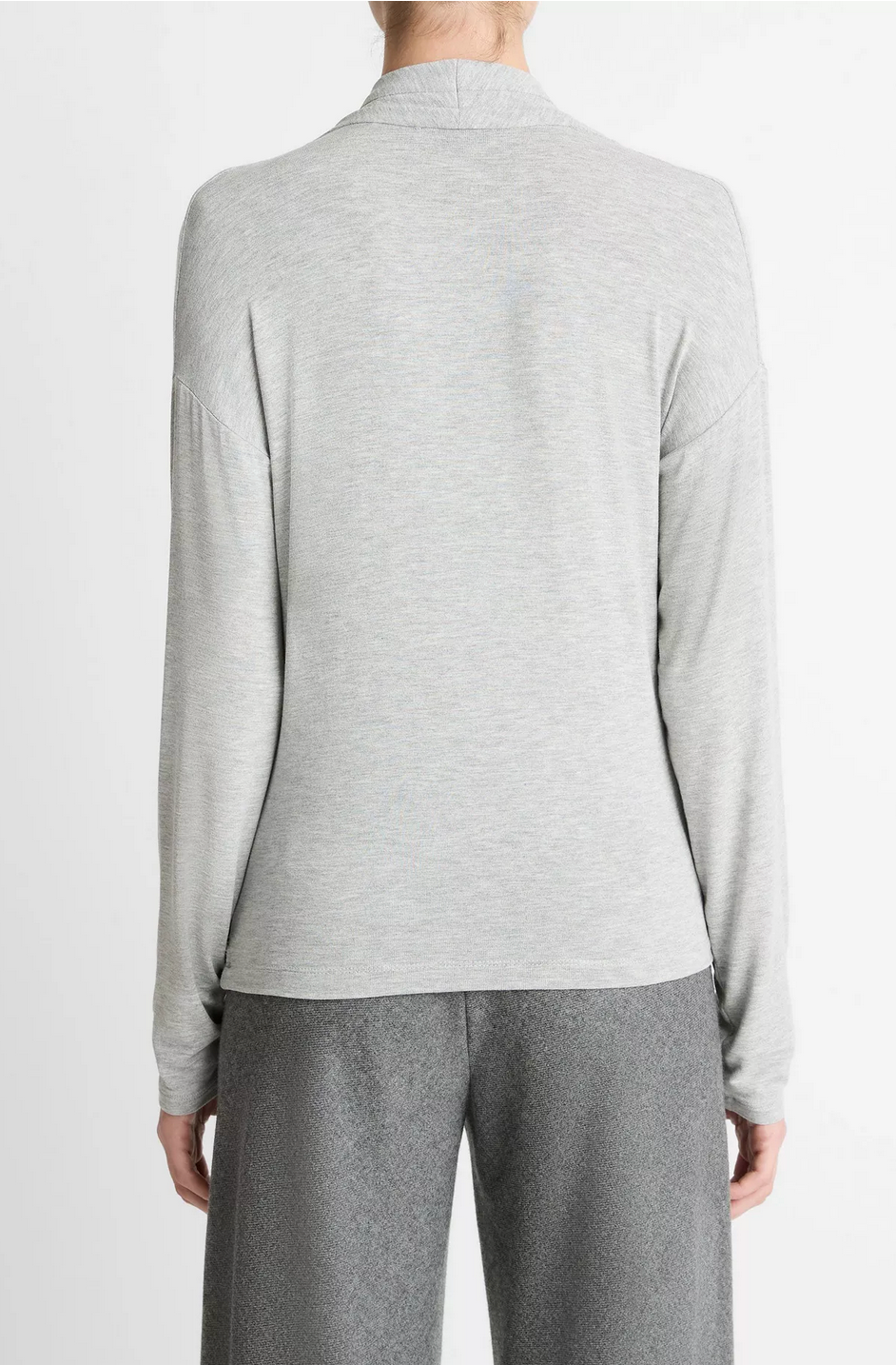 Relaxed Fixed-Wrap Jersey Top-Tops-Vince-Heather Pale Grey-XXS-Mercantile Portland