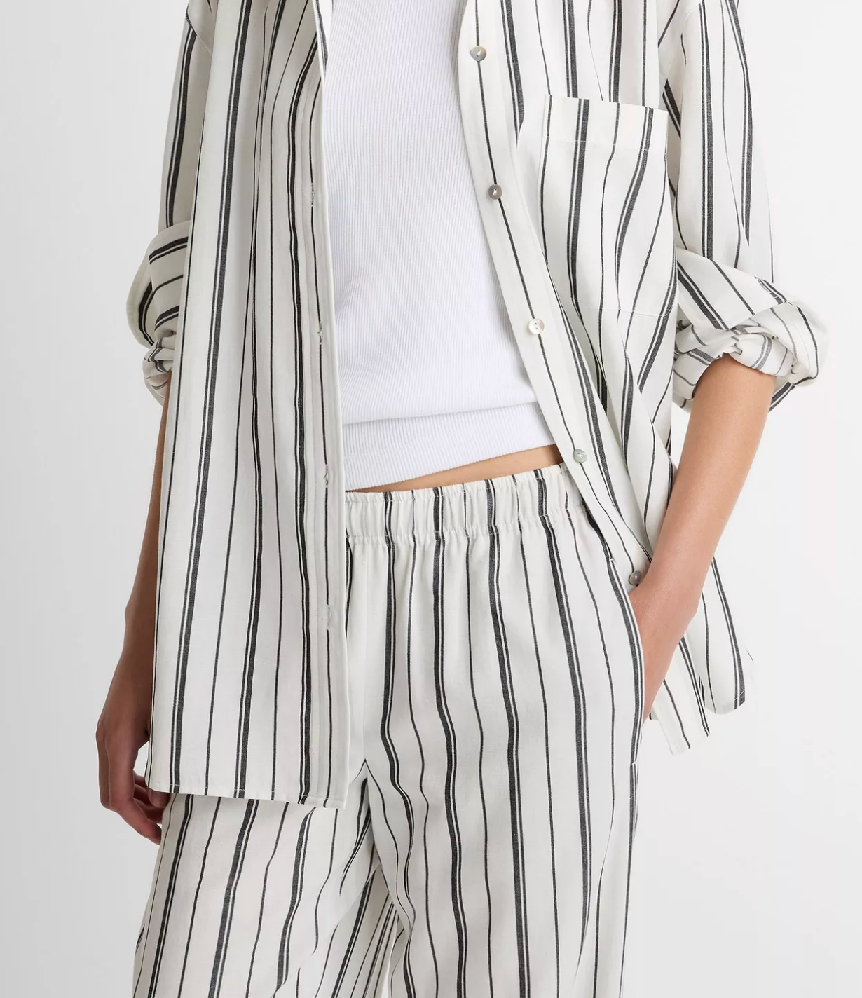 Resort Stripe Oversized Shirt-Shirts-Vince-White / Black-XXS-Mercantile Portland