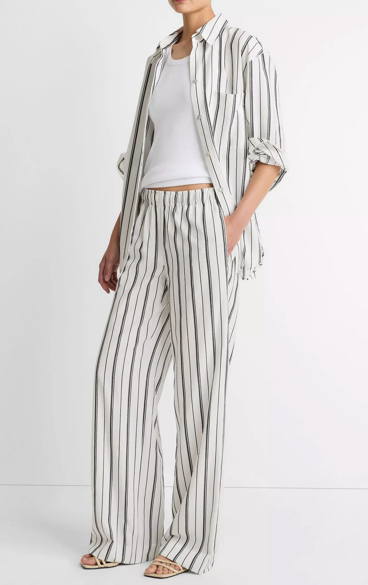 Resort Stripe Pull-On Pant-Pants-Vince-White / Black-XXS-Mercantile Portland