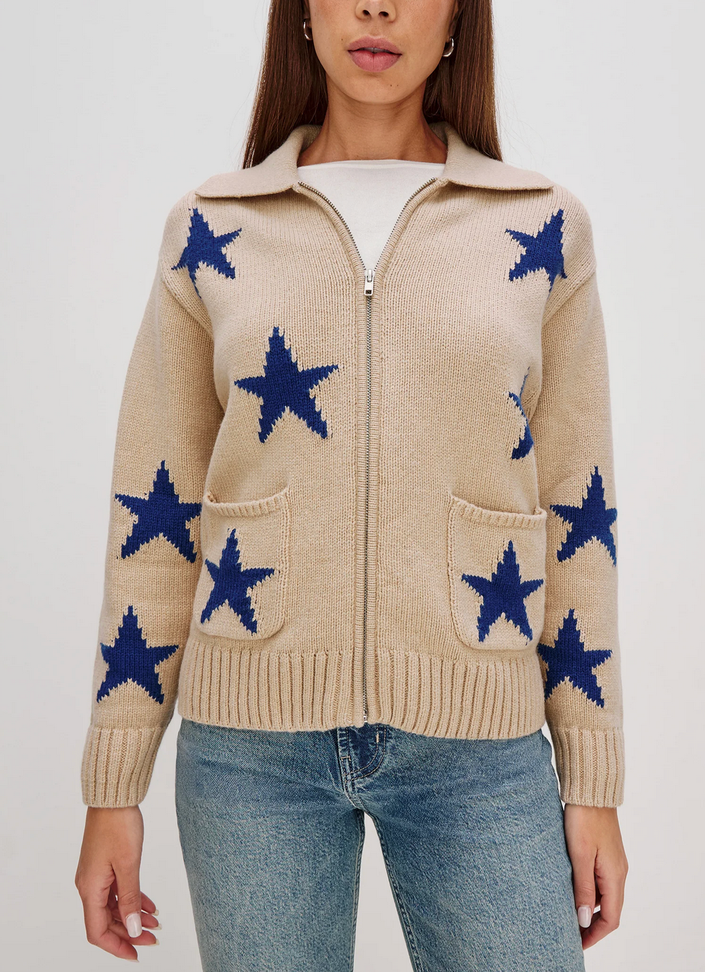 Rhea Cardigan with Cobalt Stars-Sweaters-Rails-Camel with Cobalt Stars-XS-Mercantile Portland