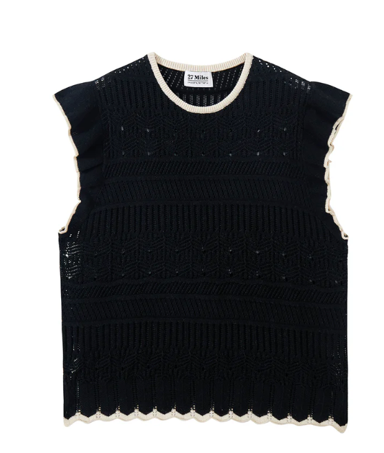 Rhonda Pointelle Cotton Tank-Sweaters-27 Miles-Black Ivory-XS-Mercantile Portland