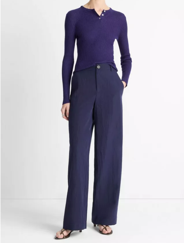 Ribbed Cashmere-Silk Henley Sweater-Sweaters-Vince-Deep Iris-XXS-Mercantile Portland