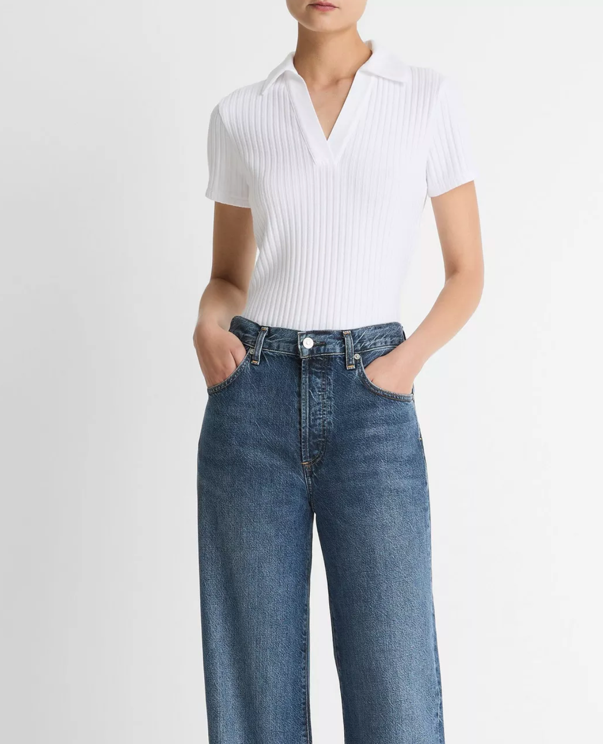 Ribbed Cotton-Blend Polo-Tops-Vince-Optic White-XXS-Mercantile Portland