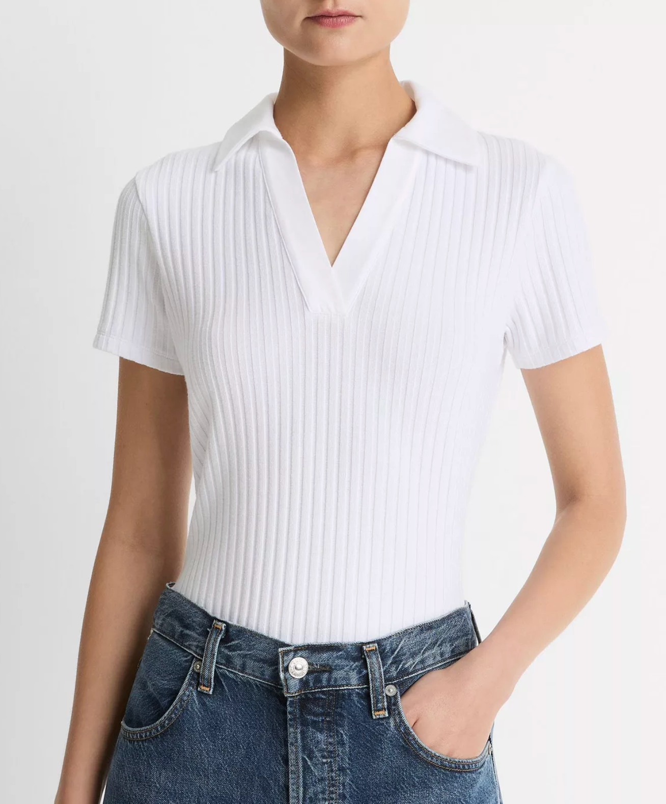 Ribbed Cotton-Blend Polo-Tops-Vince-Optic White-XXS-Mercantile Portland