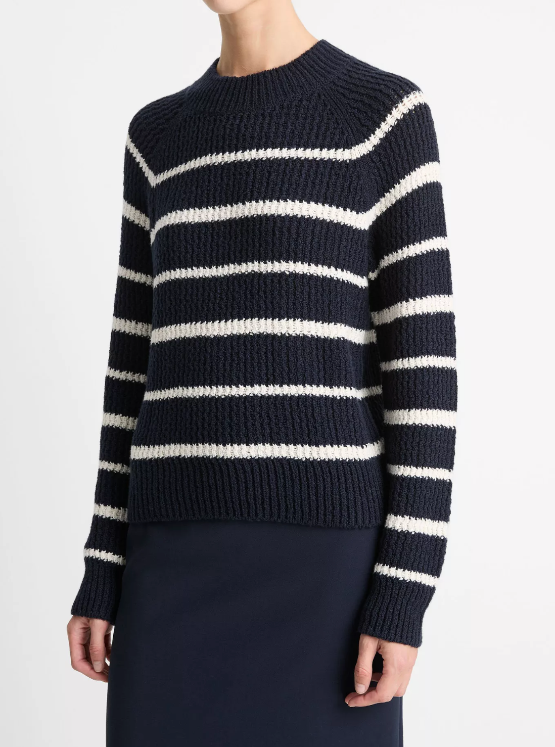 Ribbed Stripe Pullover-Sweaters-Vince-Navy/Pampas-XXS-Mercantile Portland