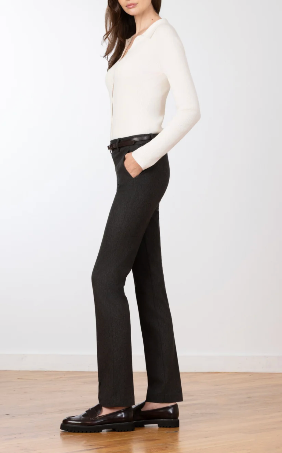 Romeo Straight Leg Flannerl Trouser in Charcoal-Pants-AVENUE MONTAIGN-Charcoal-0-Mercantile Portland