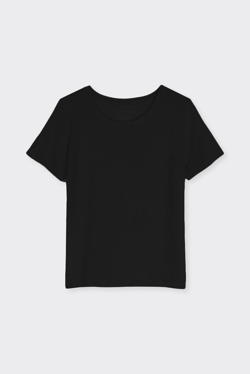 Round Neck Short Sleeve T-shirt-Shirts-Majestic Filatures-Black-1-Mercantile Portland
