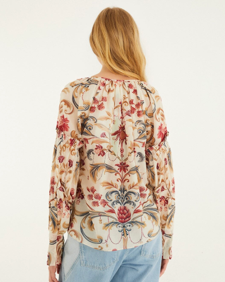 Royal Garden Tassels Blouse-Tops-Farm Rio-Royal Sand-XS-Mercantile Portland