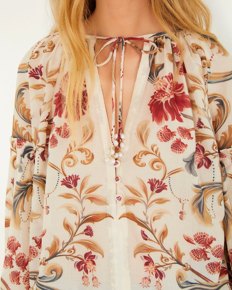 Royal Garden Tassels Blouse-Tops-Farm Rio-Royal Sand-XS-Mercantile Portland