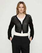 Ruched Sleeve Cropped V-Neck Cardigan-Tops-Lafayette 148-Black-XS-Mercantile Portland