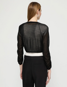 Ruched Sleeve Cropped V-Neck Cardigan-Tops-Lafayette 148-Black-XS-Mercantile Portland