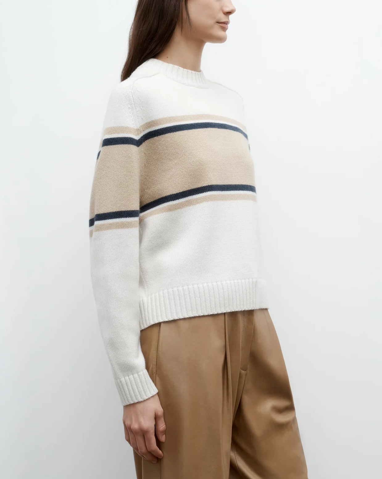 Saddle Crewneck with Stripes-Sweaters-TWP-Cream-XXS-Mercantile Portland
