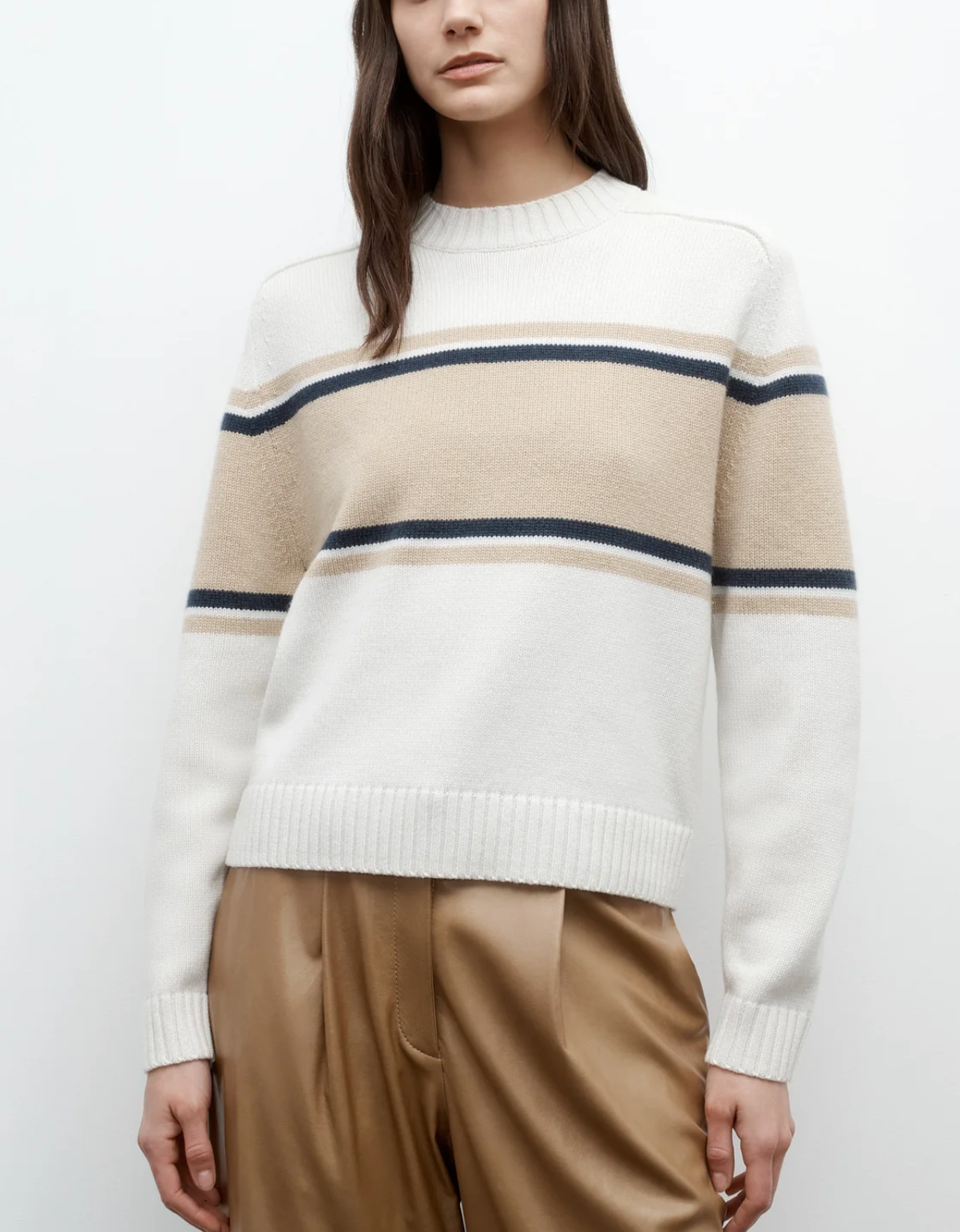 Saddle Crewneck with Stripes-Sweaters-TWP-Cream-XXS-Mercantile Portland