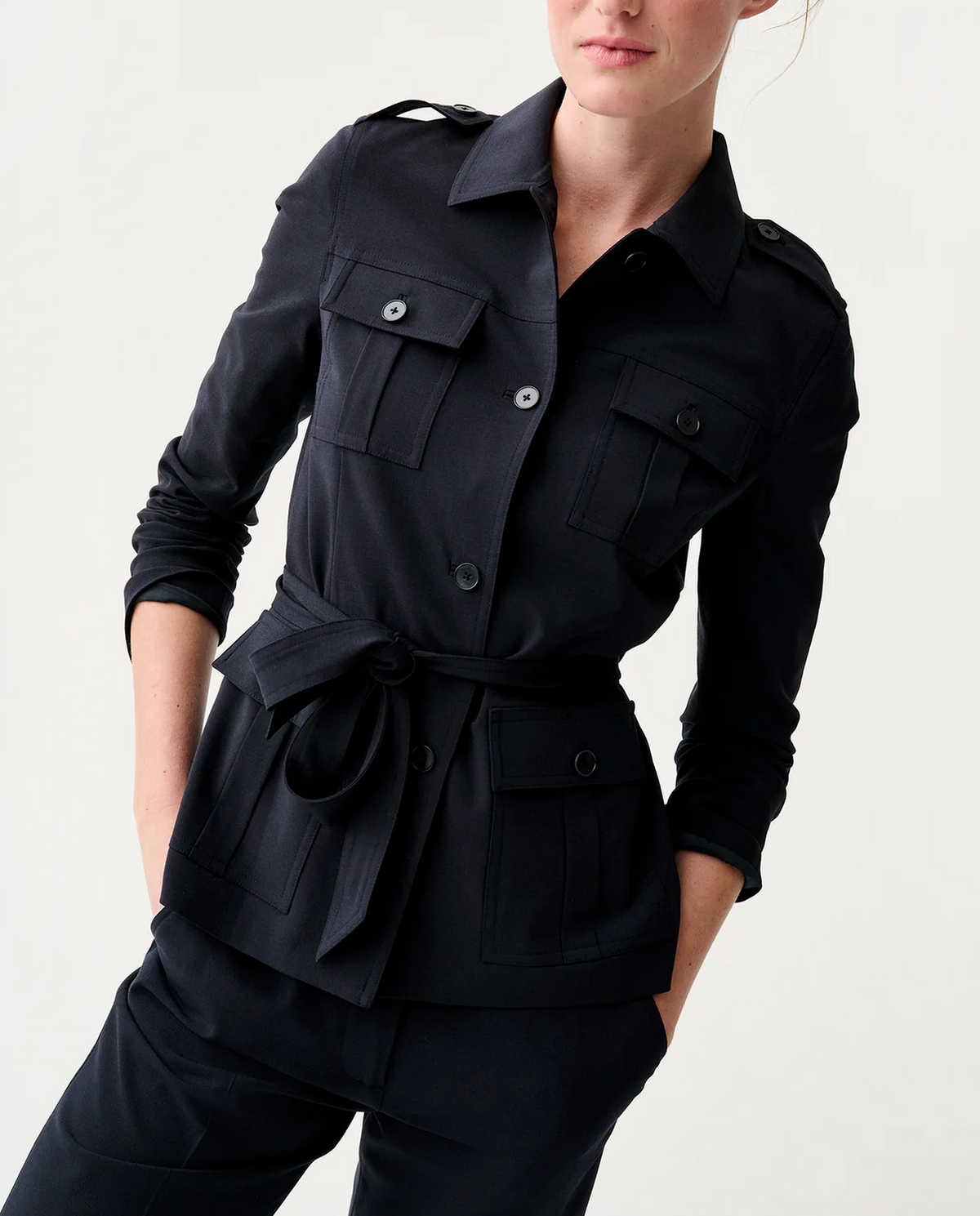 Safari Jacket in Navy Tropical Wool-Jackets-Mashburn-Navy-XS-Mercantile Portland