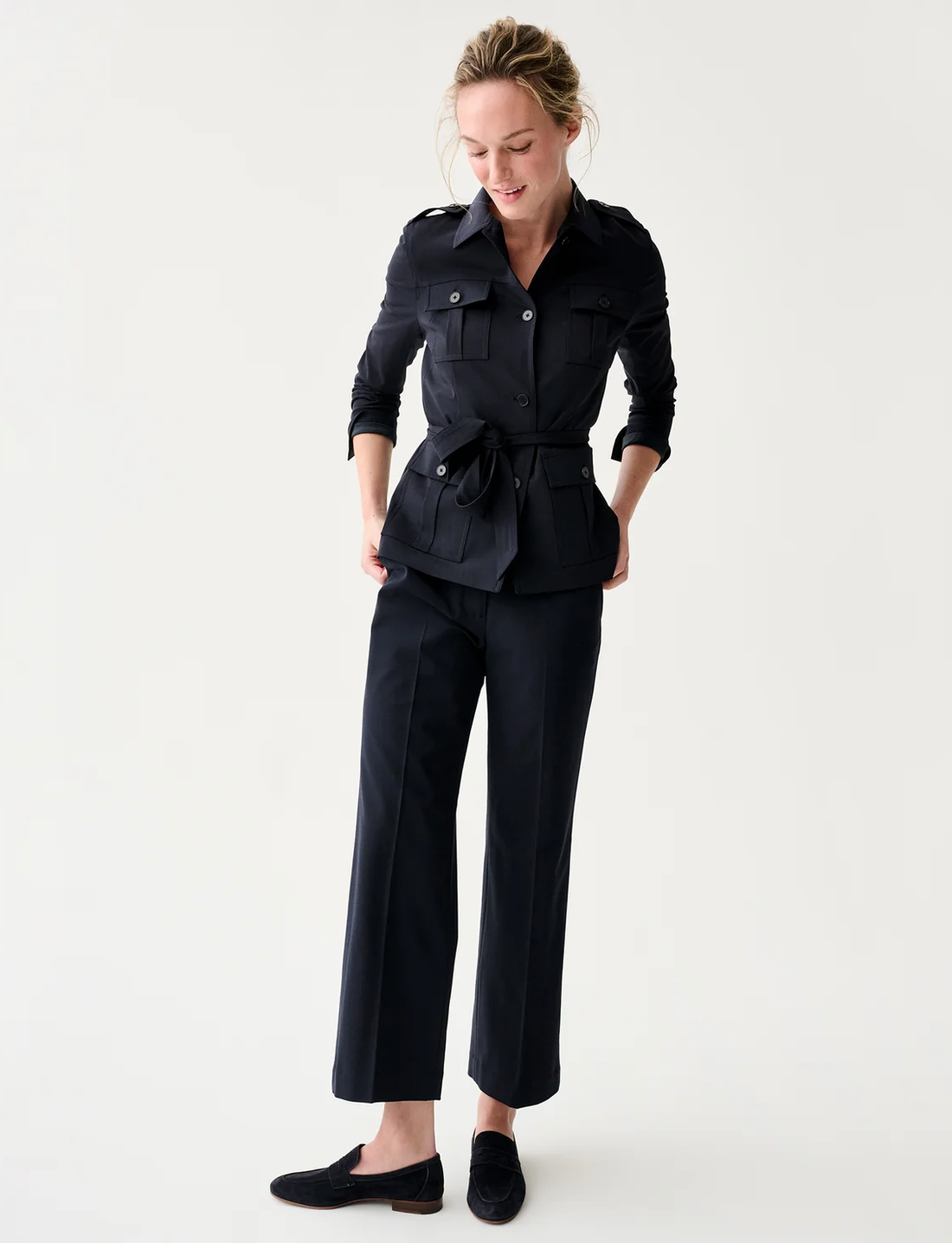 Safari Jacket in Navy Tropical Wool-Jackets-Mashburn-Navy-XS-Mercantile Portland