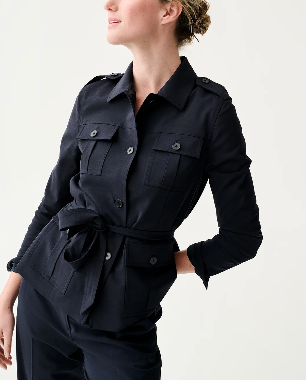 Safari Jacket in Navy Tropical Wool-Jackets-Mashburn-Navy-XS-Mercantile Portland