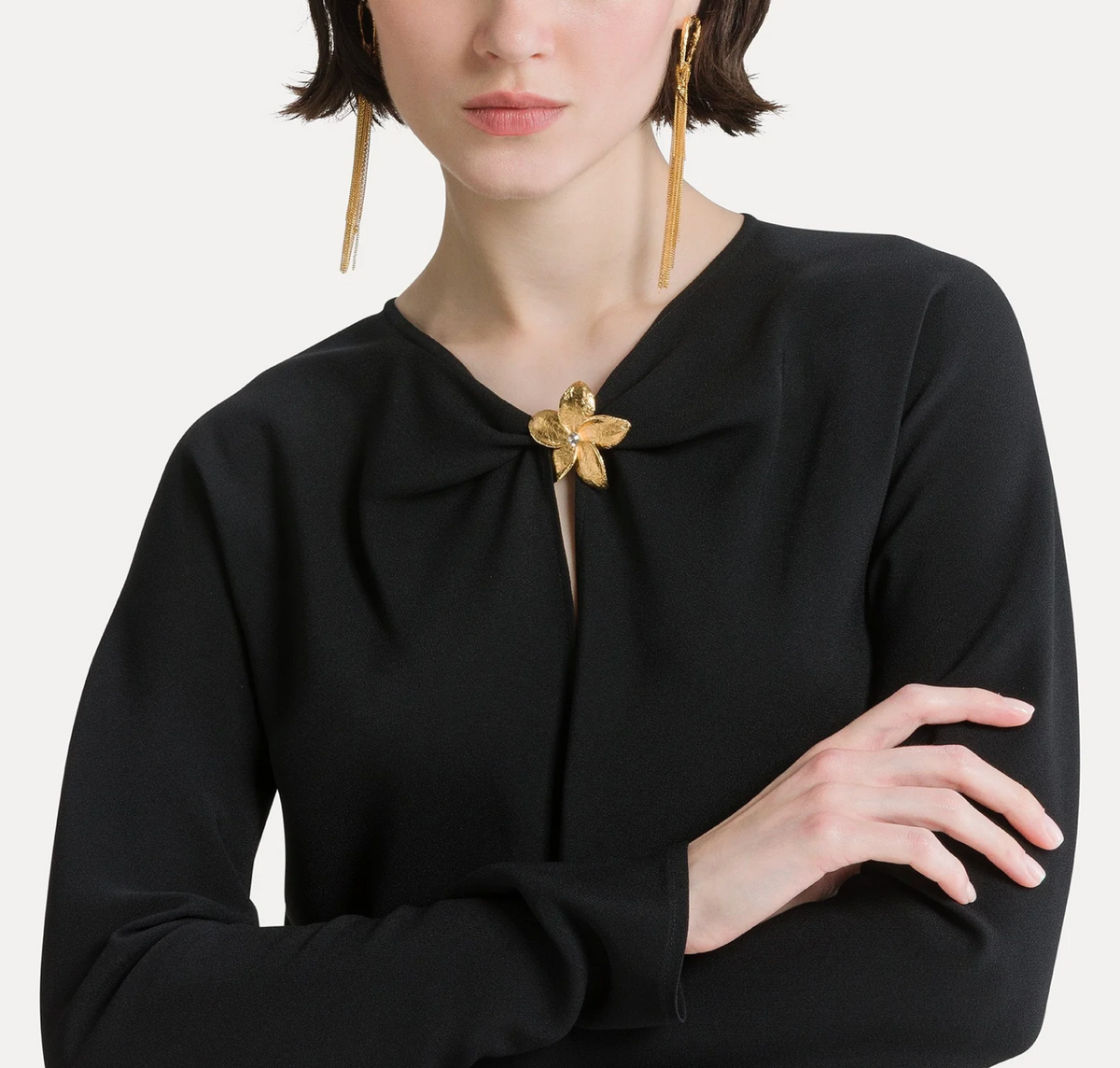 Satin Dress with Jewel Flower-Dresses-Forte Forte-Black-0-Mercantile Portland