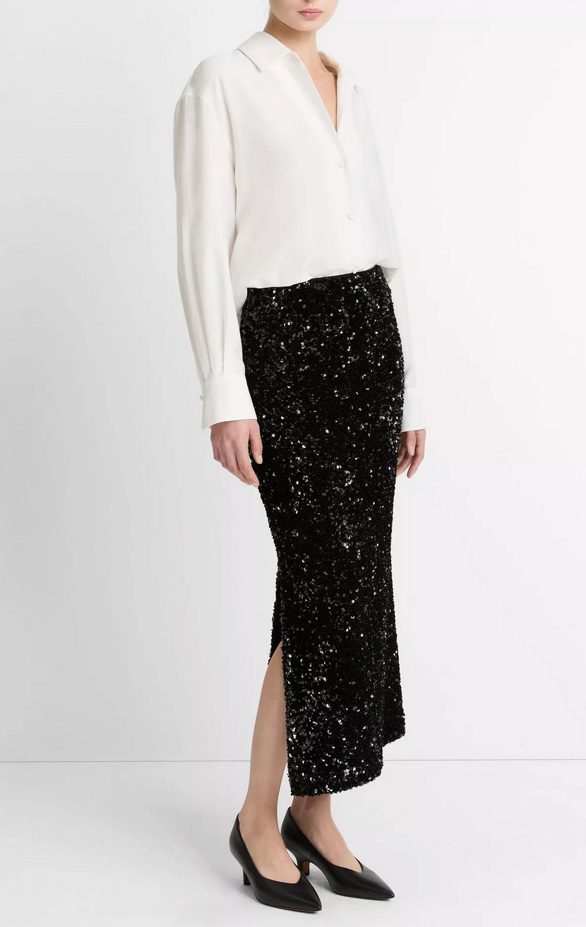 Sequined Velvet Column Skirt-Skirts and Shorts-Vince-Black-2-Mercantile Portland