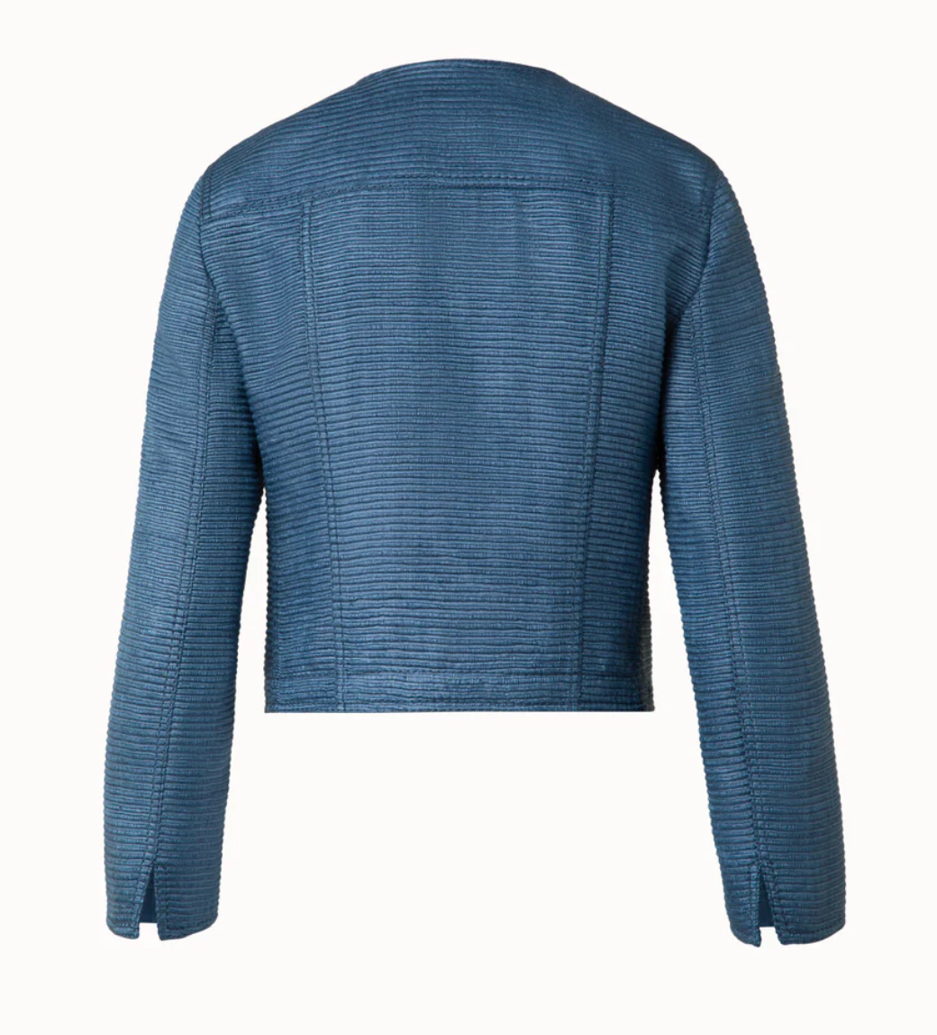 Short Jacket in Indian Silk Ottoman-Outerwear-Akris Punto-Medium Blue-0-Mercantile Portland