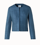 Short Jacket in Indian Silk Ottoman-Outerwear-Akris Punto-Medium Blue-0-Mercantile Portland