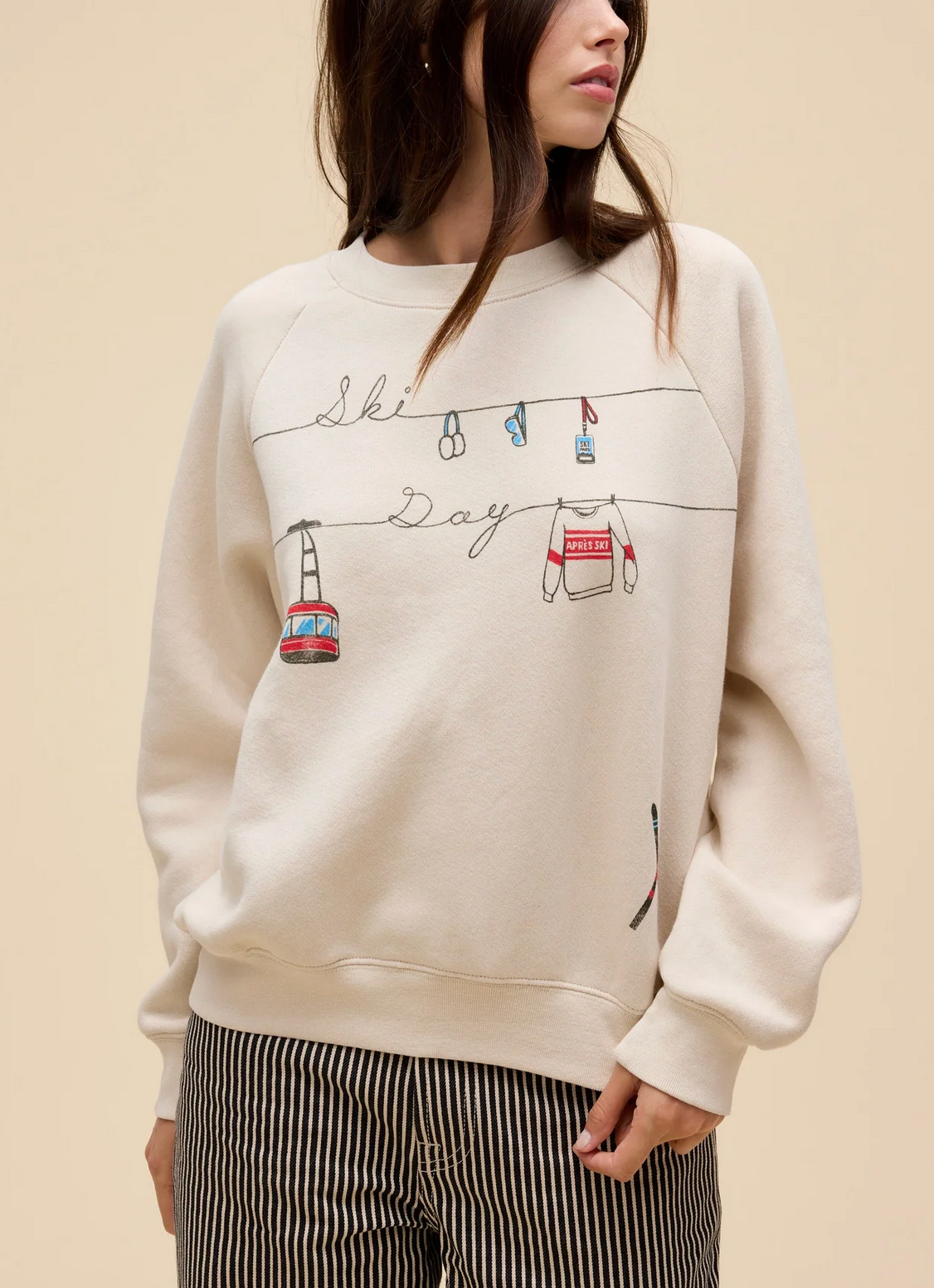 Ski Day Raglan Sweatshirt-Tops, Shirts-Daydreamer-Dirty White-XS-Mercantile Portland