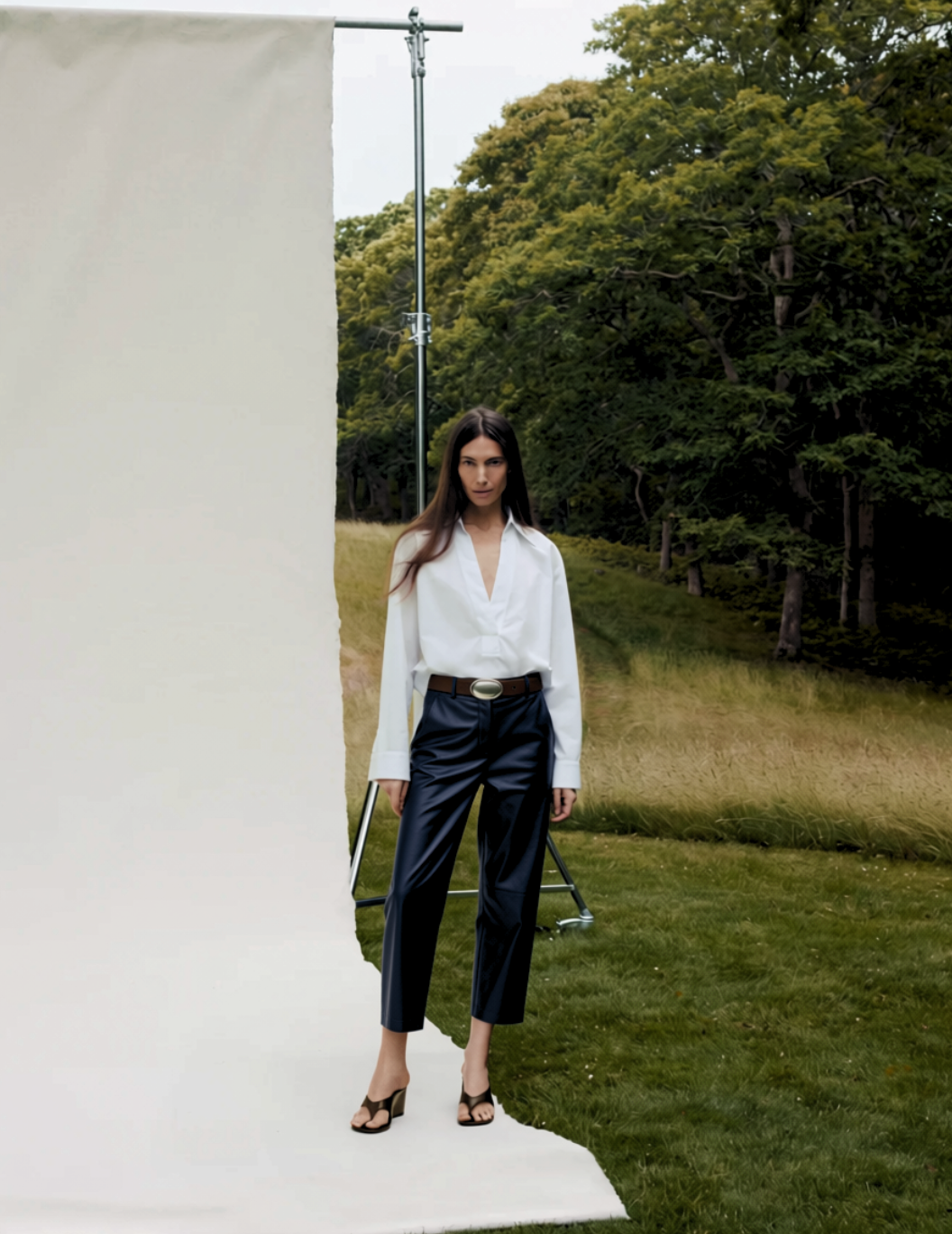 Slouchy BF Trouser in Midnight Leather-Pants-TWP-Midnight-00-Mercantile Portland