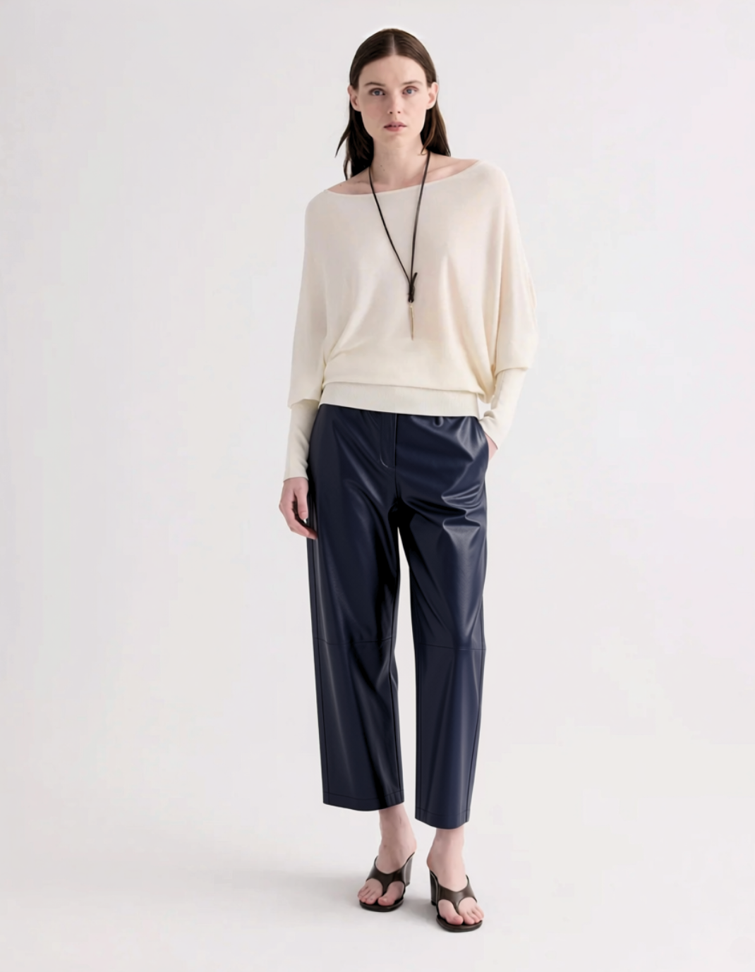 Slouchy BF Trouser in Midnight Leather-Pants-TWP-Midnight-00-Mercantile Portland