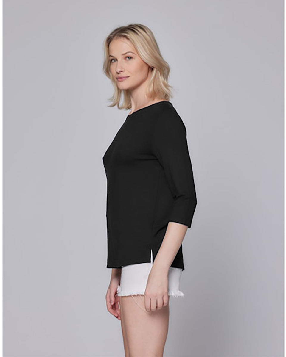 Soft Touch 3/4-Sleeve Boat-Neck Top-T-Shirts-Majestic Filatures-Black-1-Mercantile Portland