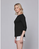 Soft Touch 3/4-Sleeve Boat-Neck Top-T-Shirts-Majestic Filatures-Black-1-Mercantile Portland