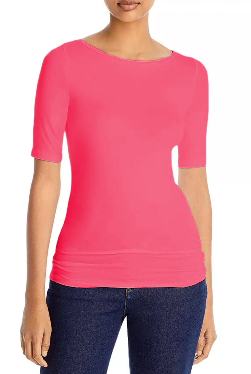 Soft Touch Elbow Sleeve Crewneck-Shirts-Majestic Filatures-Flamingo-1-Mercantile Portland