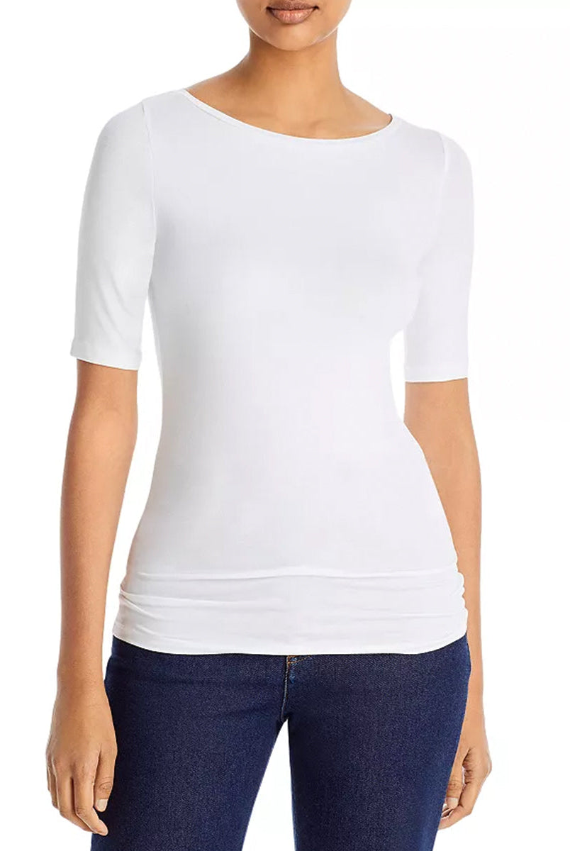 Soft Touch Elbow Sleeve Crewneck-Shirts-Majestic Filatures-White-1-Mercantile Portland