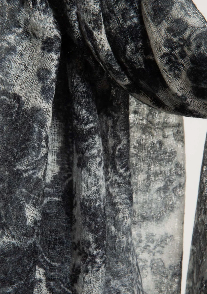 St Tropez Semi-Felted Print Shawl in Flower Grey-Scarves and Wraps-Mirror in the Sky-Flower Grey-OS-Mercantile Portland