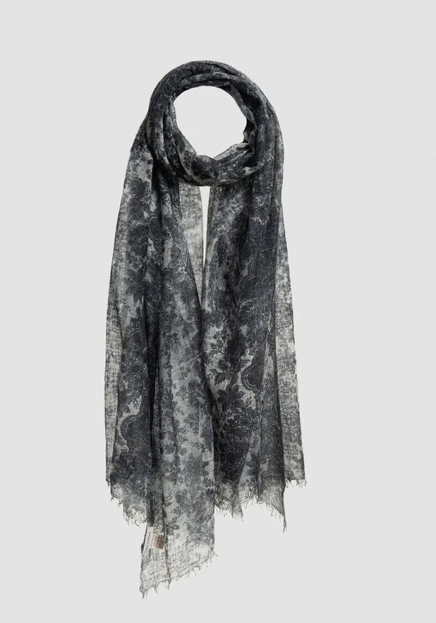 St Tropez Semi-Felted Print Shawl in Flower Grey-Scarves and Wraps-Mirror in the Sky-Flower Grey-OS-Mercantile Portland