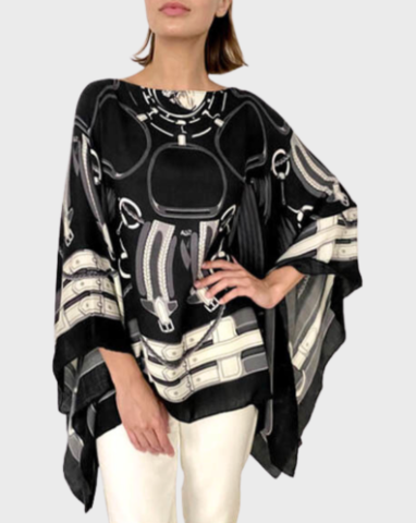 Stirrups Printed Cashmere Poncho-Kaftans and Ponchos-Rani Arabella-Black-OS-Mercantile Portland